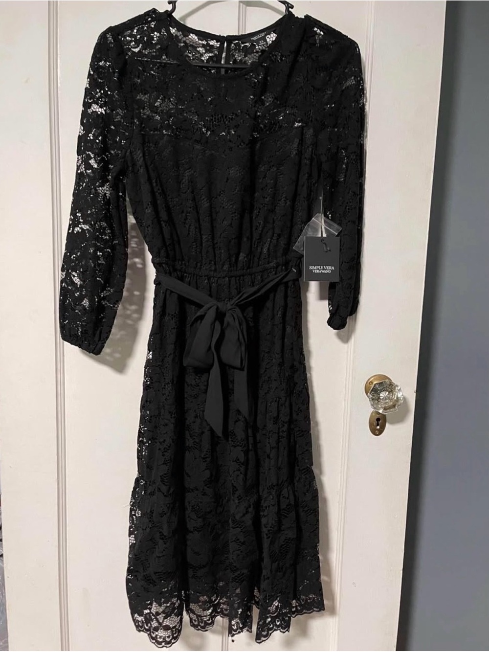 Simply Vera Vera Wang Black Lace Midi Dress with Waist Tie
